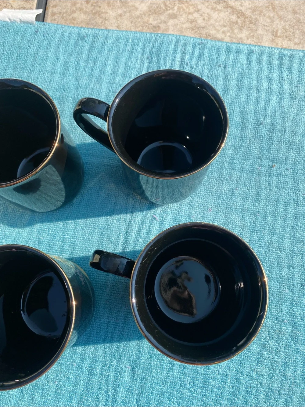 VTG Otagiri Japan Black 22K Gold Seashell Coral Starfish Ceramic Mugs - Set of 4